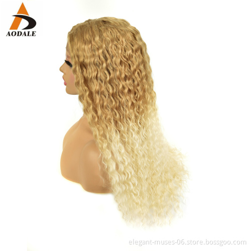 Wholesale Price newest natural blonde brown heat resistant kinky curly tape ombre synthetic lace wig clip in hair extension